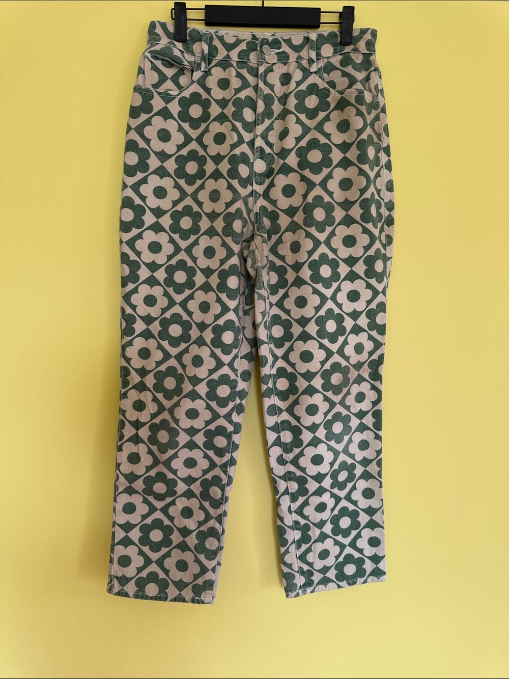 PacSun High Rise Floral Geo Print Jeans in Green and Cream